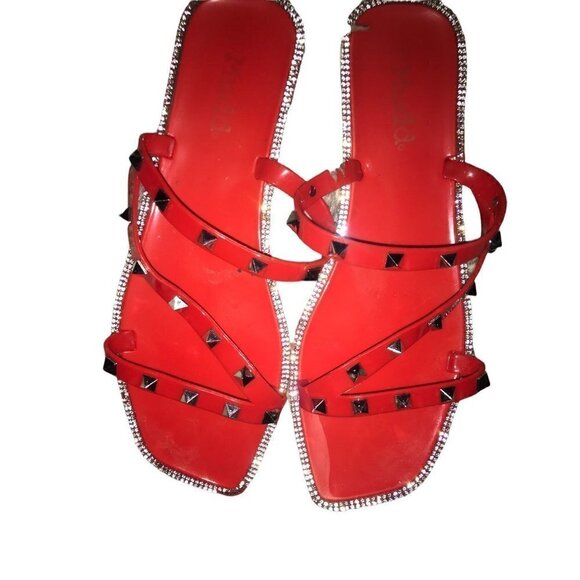 WOMEN’S Red Rhinestone Slides Size 8 1/2 - Picture 8 of 9